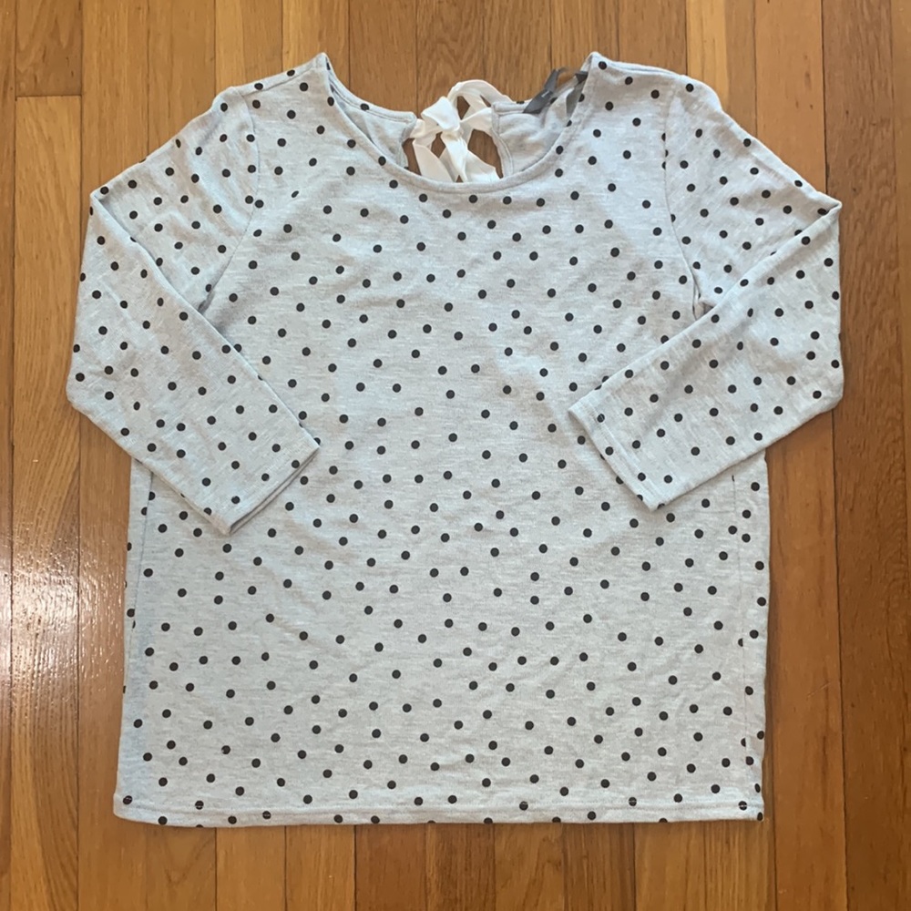 Market & Spruce Camren Bow Back Gray/Polka Dot Knit 3/4 Length Sleeve Top